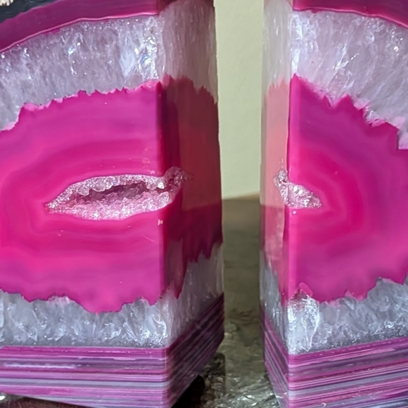 Pair of Brazilian Agate Geodes Dyed Pink Polished Sections for Bookends, Etc - Picture 5 of 14